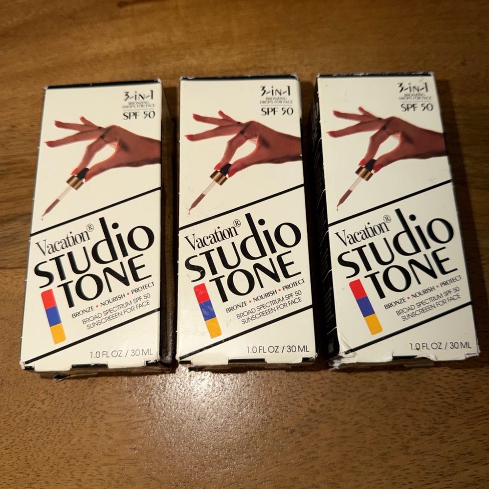 Lot of 3 Vacation Studio Tone Women's 3 In 1 Bronzing Drops SPF 50 1 oz./30mL